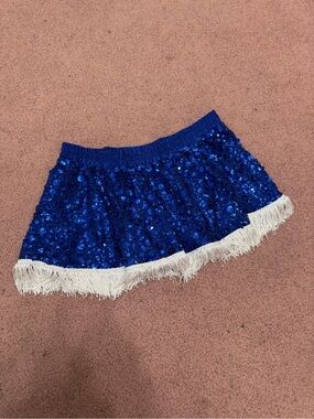 New 1x blue sequin fringe mini skirt western festival rave costume cowboys